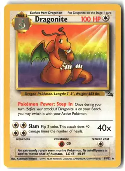Dragonite ⭐ 19/62 Rare WOTC Fossil 1999 Pokemon NM/LP - Image 1