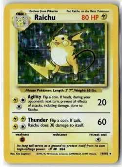 Raichu ⭐ 14/102 Holo Rare Base Set 1999 Pokemon LP - Image 1