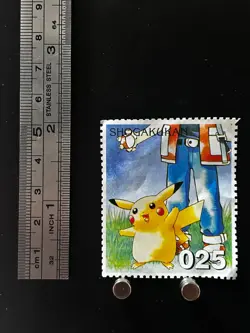 Pikachu Ash Ketchum Pokemon Stamp Shogakukan Japanese Nintendo Rare Japan Card - Image 2