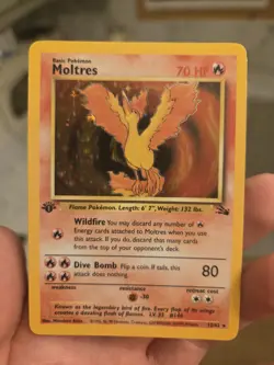 Moltres Fossil 1st Edition Holo NM 12/62 UK Pokemon Card 1999 - Image 1