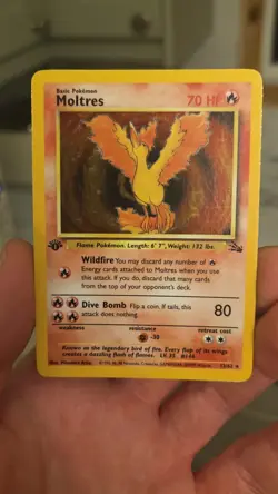 Moltres Fossil 1st Edition Holo NM 12/62 UK Pokemon Card 1999 - Image 2