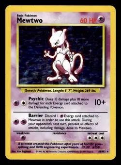 Mewtwo 10/102 Holo Rare Base Set Pokemon Card - 1 - Image 1
