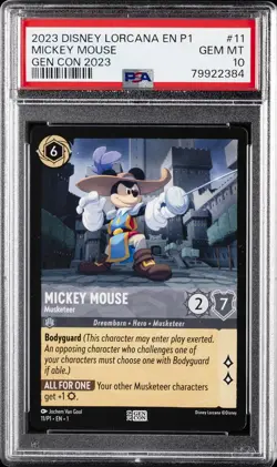 2023 DISNEY LORCANA EN P1-PROMO GEN CON 2023 #11 MICKEY MOUSE - MUSKETEER PSA 10 - Image 1
