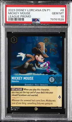 2023 DISNEY LORCANA EN P1-PROMO LEAGUE PROMO #8 MICKEY MOUSE DETECTIVE PSA 10 - Image 1