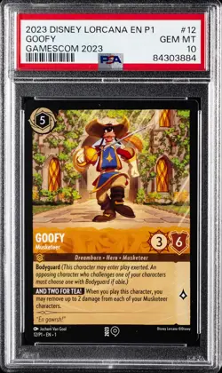 2023 DISNEY LORCANA EN P1-PROMO GAMESCOM 2023 #12 GOOFY MUSKETEER PSA 10 - Image 1