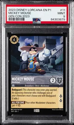 2023 DISNEY LORCANA EN P1-PROMO GEN CON 2023 #11 MICKEY MOUSE MUSKETEER PSA 9 - Image 1