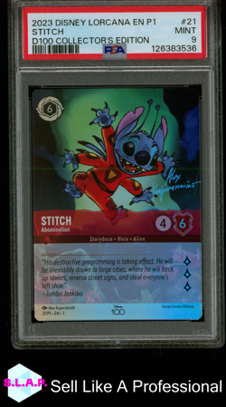 STITCH D100 COLLECTOR'S EDITION DISNEY LORCANA EN P1-PROMO 2023 21 PSA 9 - Image 1