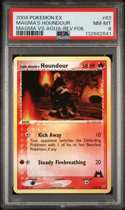 2004 POKEMON EX TEAM MAGMA VS TEAM AQUA TEAM MAGMA'S HOUNDOUR-REVERSE FOIL PSA 8 - Image 1