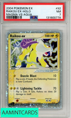 2004 POKEMON EX TEAM MAGMA VS TEAM AQUA RAIKOU EX-HOLO #92 PSA 7 NM - Image 1