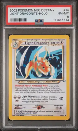 2002 POKEMON NEO DESTINY #14 LIGHT DRAGONITE-HOLO PSA 8 - Image 1