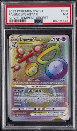 2022 POKEMON SWORD & SHIELD SILVER TEMPEST SECRET FULL ART/UNOWN VSTAR PSA 7 - Image 1