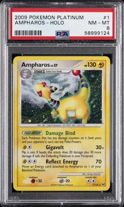 2009 POKEMON PLATINUM #1 AMPHAROS-HOLO PSA 8 - Image 1