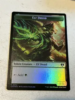 mtg foil token Elf Druid// Saproling 0032/0035, Commander Masters, unplayed - Image 1