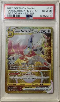 Pokemon SWSH Lost Origin Hisuian Zoroark Vstar Gold Secret PSA 10 213/196 - Image 1