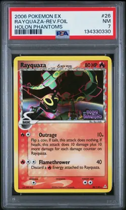 2006 POKEMON EX HOLON PHANTOMS #26 RAYQUAZA-REVERSE FOIL PSA 7 - Image 1