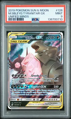 2019 POKEMON SUN & MOON UNIFIED MINDS #126 MEGA SABLEYE & TYRANITAR GX PSA 9 - Image 1