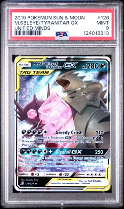 2019 POKEMON SUN & MOON UNIFIED MINDS #126 MEGA SABLEYE & TYRANITAR GX PSA 9 - Image 1