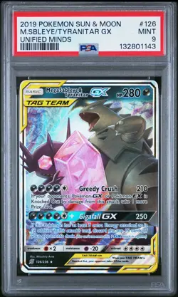 2019 POKEMON SUN & MOON UNIFIED MINDS #126 MEGA SABLEYE & TYRANITAR GX PSA 9 - Image 1