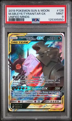 2019 POKEMON SUN & MOON UNIFIED MINDS #126 MEGA SABLEYE & TYRANITAR GX PSA 9 - Image 1