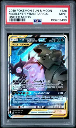 2019 POKEMON SUN & MOON UNIFIED MINDS #126 MEGA SABLEYE & TYRANITAR GX PSA 9 - Image 1