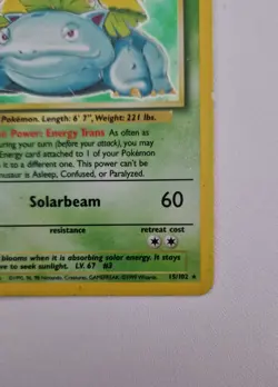 Pokemon TCG Venusaur Holo Unlimited Rare Card 1999 Base Set 15/102 Vintage LP - Image 4