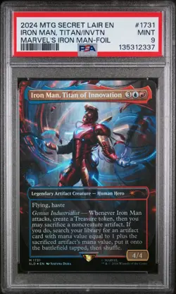 MTG Secret Lair Iron Man Titan of Innovation 1731 Rainbow Foil PSA 9 Marvel Mint - Image 1