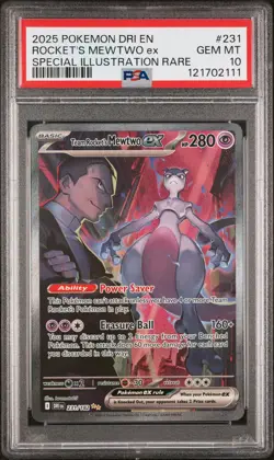 2025 POKEMON DRI EN-DESTINED RIVALS #231 TEAM ROCKET'S MEWTWO EX PSA 10 - Image 1