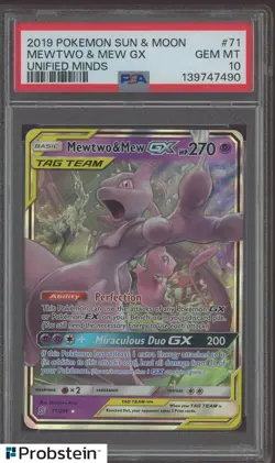 2019 Pokemon Sun & Moon Unified Minds #71 Mewtwo & Mew GX PSA 10 GEM MINT - Image 1