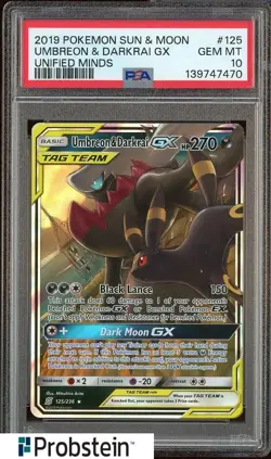 2019 Pokemon Sun & Moon Unified Minds #125 Umbreon & Darkrai GX PSA 10 - Image 1