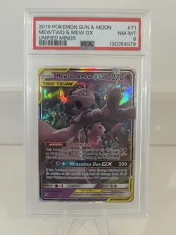 2019 POKEMON SUN & MOON UNIFIED MINDS #71/236 MEWTWO MEW GX TAG TEAM PSA 8 - Image 1