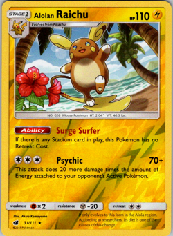 Alolan Raichu 31/111 2017 Crimson Invasion Pokemon Card Reverse Holo Rare - Nm - Image 1