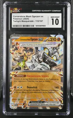 CGC 10 Cornerstone Mask Ogerpon ex 112/167 Pokemon Twilight Masquerade - TWM EN - Image 1