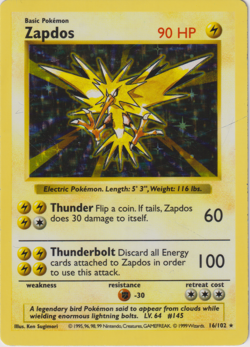 Zapdos 016/102 Pokemon Base Set Shadowless Holo Rare WOTC MP/HP - Image 1