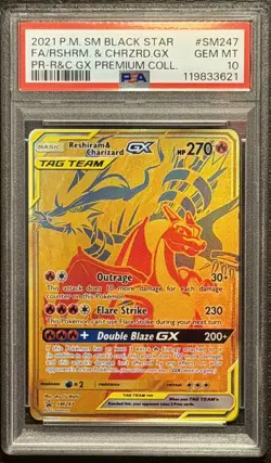 2021 POKEMON PREMIUM COLLECTION #SM247 FULL ART/RESHIRAM & CHARIZARD GX PSA 10 - Image 1