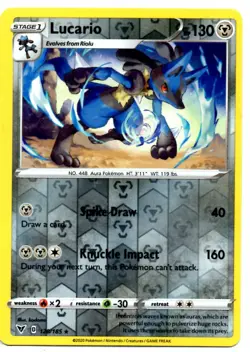 Pokemon Card LUCARIO Rare Reverse Holo 120/185 VIVID VOLTAGE NM/M - Image 1