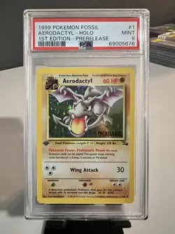 1999 Pokemon Fossil WOTC Prerelease - Aerodactyl 01/62 Holo [1st Edition] PSA 9 - Image 1