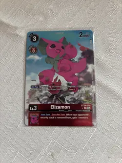 Digimon - BT24 -008 Alt Art Elizamon Box Topper Card In Hand - Image 1