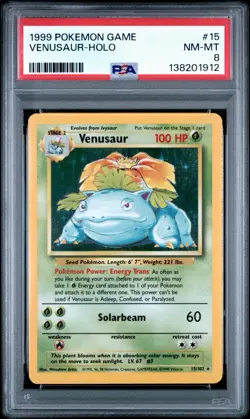 1999 Pokemon Base Set Venusaur Holo 15/102 PSA 8 Near Mint - Mint NEW CERT - Image 1