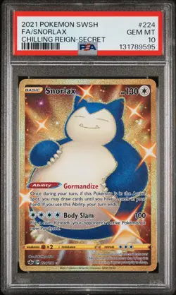 2021 POKEMON SWORD & SHIELD CHILLING REIGN SECRET #224 FULL ART/SNORLAX PSA 10 - Image 1