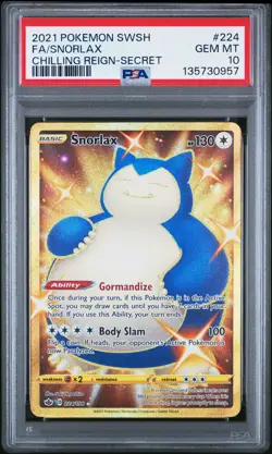 2021 POKEMON SWORD & SHIELD CHILLING REIGN SECRET #224 FULL ART/SNORLAX PSA 10 - Image 1