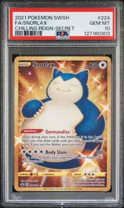 2021 POKEMON SWORD & SHIELD CHILLING REIGN SECRET #224 FULL ART/SNORLAX PSA 10 - Image 1