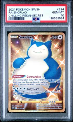 2021 POKEMON SWORD & SHIELD CHILLING REIGN SECRET #224 FULL ART/SNORLAX PSA 10 - Image 1
