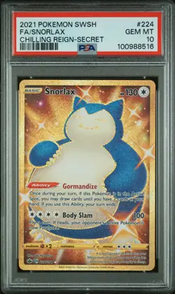 2021 POKEMON SWORD & SHIELD CHILLING REIGN SECRET #224 FULL ART/SNORLAX PSA 10 - Image 1