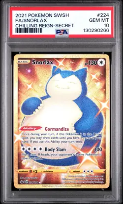 2021 POKEMON SWORD & SHIELD CHILLING REIGN SECRET #224 FULL ART/SNORLAX PSA 10 - Image 1
