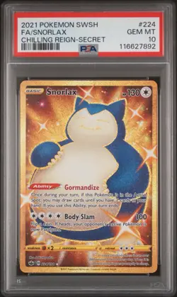 2021 POKEMON SWORD & SHIELD CHILLING REIGN SECRET #224 FULL ART/SNORLAX PSA 10 - Image 1