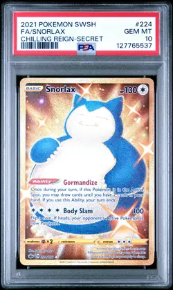 2021 POKEMON SWORD & SHIELD CHILLING REIGN SECRET #224 FULL ART/SNORLAX PSA 10 - Image 1