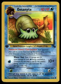 1st Edition Omanyte 52/62 Fossil Set Rare Vintage 1999 Pokemon Card - NM - Image 1