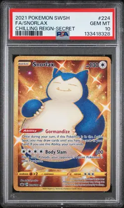 2021 POKEMON SWORD & SHIELD CHILLING REIGN SECRET #224 FULL ART/SNORLAX PSA 10 - Image 1