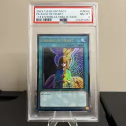 Yugioh Change Of Heart RA01-EN050 Quarter Century Secret Rare 1st Ed PSA 8 - Image 1