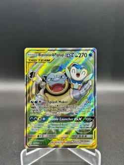 Pokemon Blastoise & Piplup GX Alternate Full Art 215/236 Sm-Cosmic Eclipse Holo - Image 1